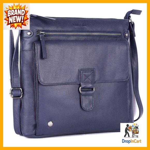 Large Genuine Leather Crossbody Bag Triple Zip Sling Shoulder Purse Elegant
